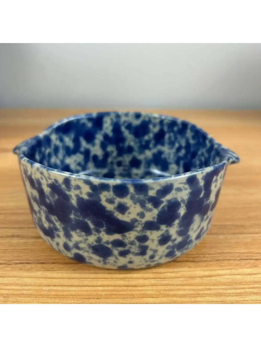 Bennington Pottery Vermont Mid Century Blue Sponge Glaze Handled Soup Bowl